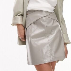 Topshop Vinyl Wrap Skirt Vegan Faux Leather Grunge Punk  Dove Grey Size 14 NWT